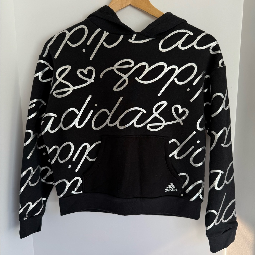Adidas Girls Size 14 Script Fleece Pullover Hoodie